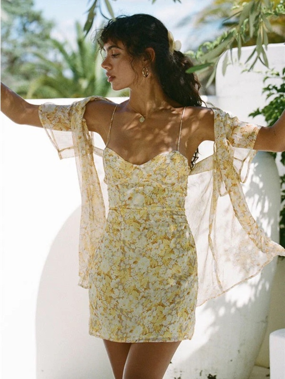 Sabo Skirt Reece Cami Dress & Matching Button Down Shirt Set, Yellow Floral – XS